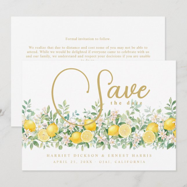 Save The Date Mediterranean Lemon Garland Wedding TLW26  (Devant / Derrière)