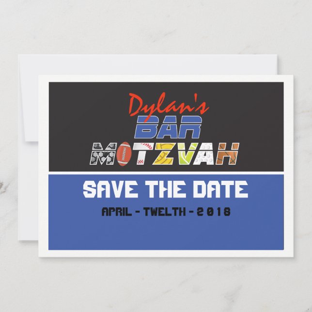 Save The Date MEGA SPORTS Bar Bat mitzvah Enregistrer la date (Devant)