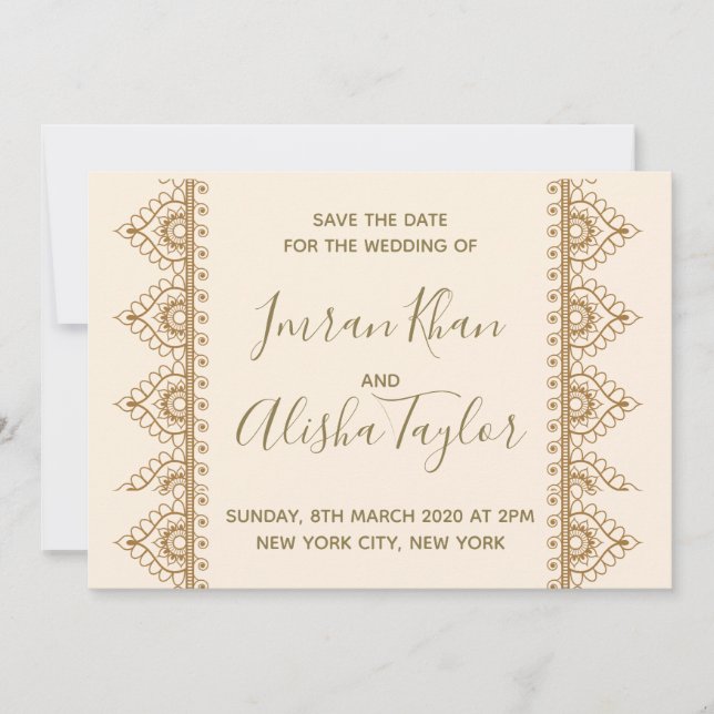 Save The Date Mehendi Mariage Indien Enregistrer la date hamsa H (Devant)