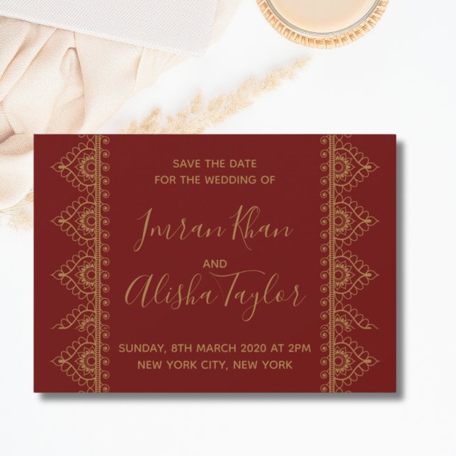 Save The Date Mehendi Mariage Indien Enregistrer la date hamsa H (Mehendi Indian Muslim Wedding Save the date invitation hamsa Henna elegant filigree
)