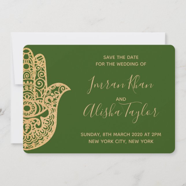 Save The Date Mehendi Mariage Indien Hamsa Henna Date à sauvegar (Devant)