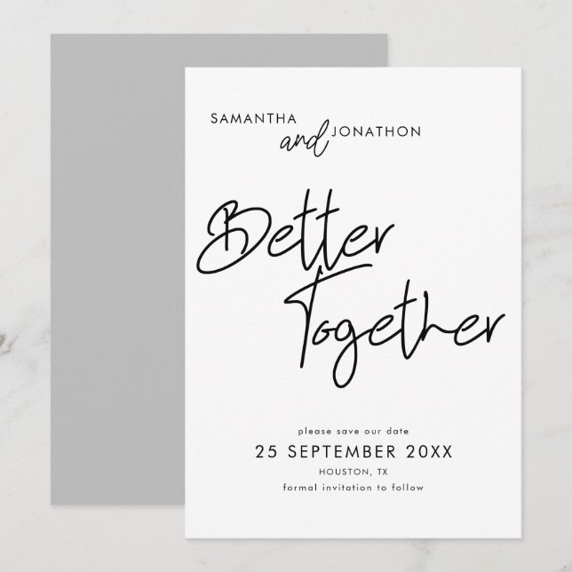 Save The Date Meilleur Ensemble Moderne Gris Script (Devant / Derrière)