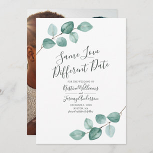 Save The Date Même Amour Différente Date Eucalyptus Black Photo