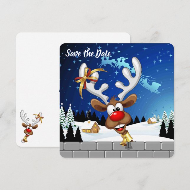 Save The Date Mème de Noël drôle de renne qui regarde par-dessus (Devant / Derrière)