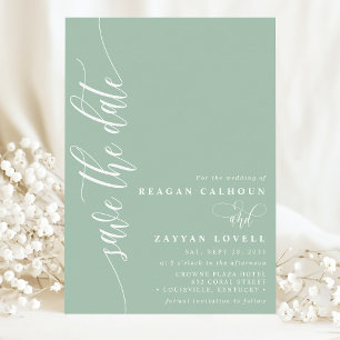 Save The Date Menthe Poussiéreuse Écriture Moderne Simple Date d