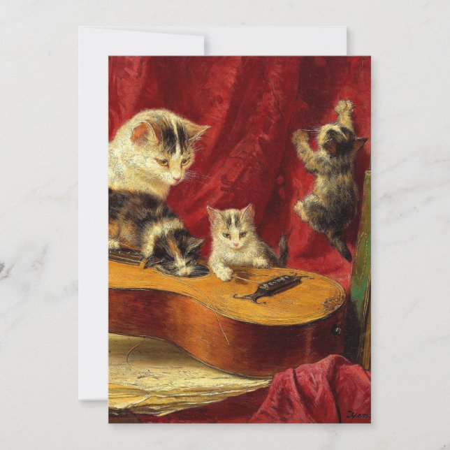 Save The Date Mère Chat et chatons Jouer avec la guitare (Devant)