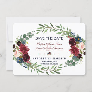 Save The Date Merlot Marine Bleu Floral Fleuron Enregistrer La D