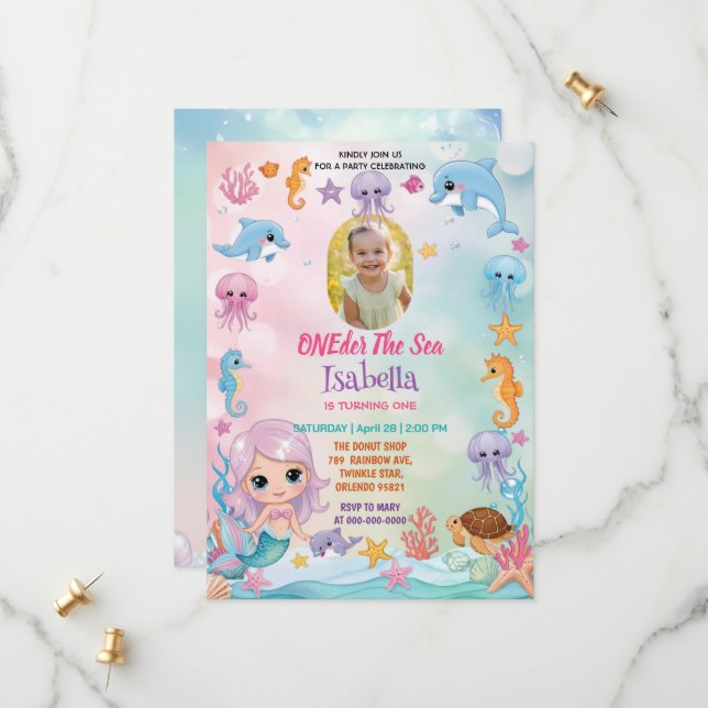 Save The Date Mermaid 1ère photo Oneder Ocean anniversaire (Devant/Arrière en situation)