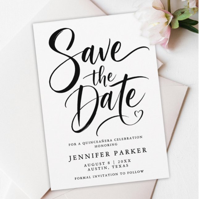 Save The Date Mes Quinze Ans Minimal Black White Modern Script (Créateur téléchargé)