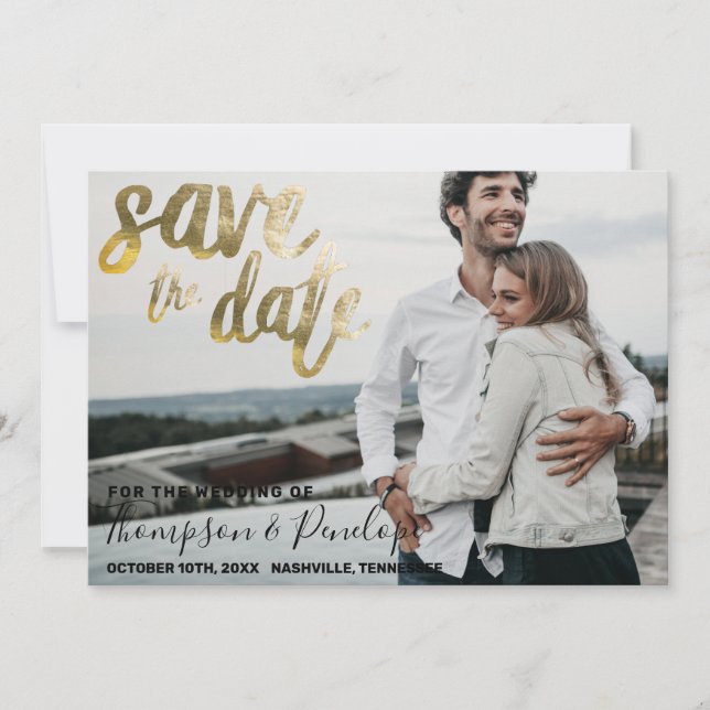 Save The Date Métallic Gold Foil Mariage élégant (Devant)