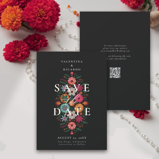 Save The Date Mexicaine Russe moderne Floral Rancho QR Mariage (rancho mexican wedding save the date fiesta hacienda illustration floral elegant modern qr code)