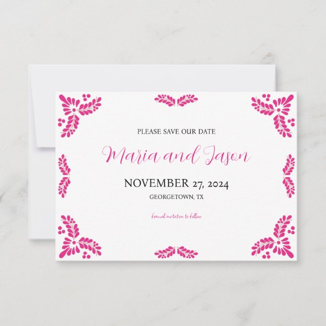 Save The Date Mexican Talavera Pink Floral Minimalist Wedding (Devant)