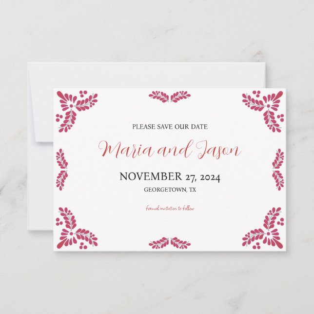 Save The Date Mexican Talavera Red Floral Minimalist Wedding (Devant)