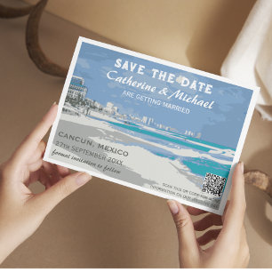 Save The Date Mexique Beach Mariage Voyage Style d'affiche QR Co