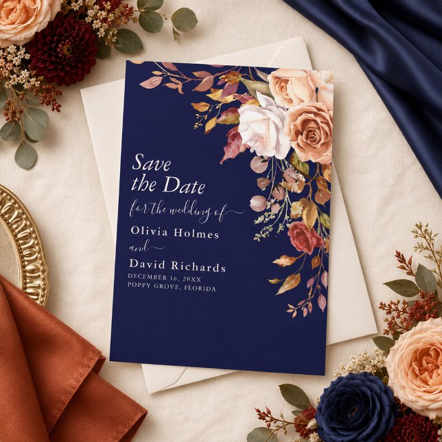 Save The Date Midnight Blue Brûlé Orange Fleur Sauvage (Créateur téléchargé)