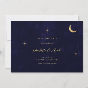 Save The Date Midnight Blue Celestial Gold Moon Stars Mariage