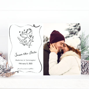 Save The Date Mignonne Mains Whimsical Tirée Cupide Ski Mariage