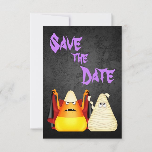 Save The Date Mignonne n Éffrayant Corn Couple Halloween Mariage (Devant)