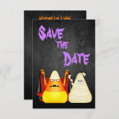 Save The Date Mignonne n Éffrayant Corn Couple Halloween Mariage (Devant / Derrière)