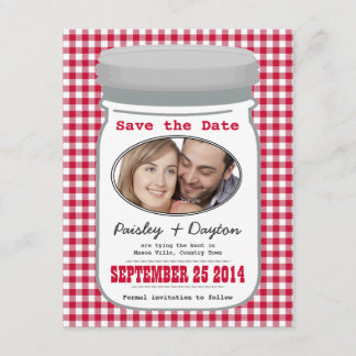 Save The Date Mignonne pays En vichy Mason Jar Enregistrer la da