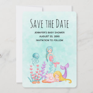 Save The Date Mignonne sirène sous l'aquarelle de la mer