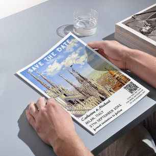 Save The Date Milan Italie Vintage Mariage Voyage Poster Code QR
