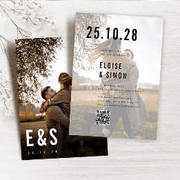 Save The Date Mini moderne Grand Gras Monogramme Photo QR Code