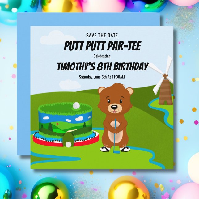 Save The Date Mini Putt Putt Anniversaire Mignon Gopher Fête Enf (Créateur téléchargé)