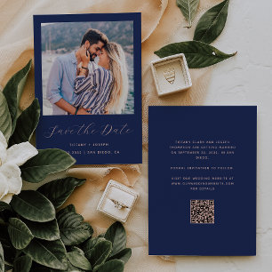 Save The Date Miniature photo bleu bleu marine code QR