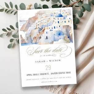 Save The Date Minimal chic Santorini Grèce Mariage aquarelle