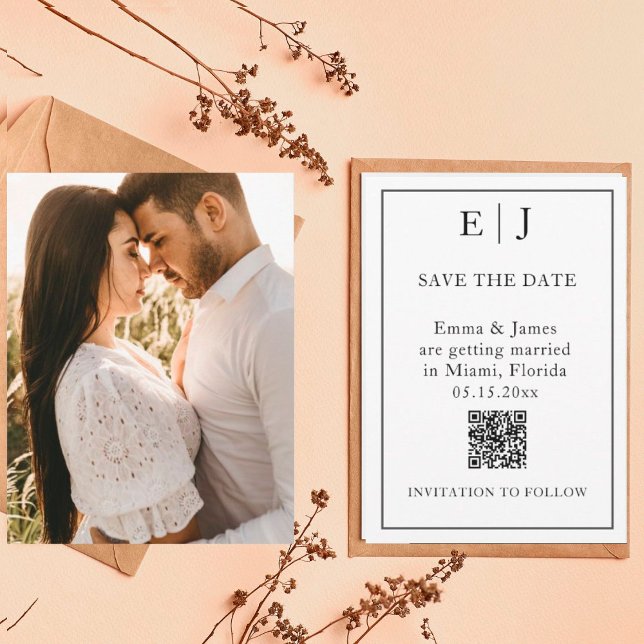 Save The Date Minimal et chic | Photo Mariage de code QR (Créateur téléchargé)
