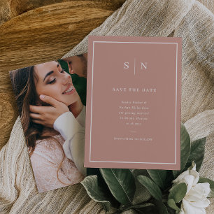 Save The Date Minimal et chic   Terracotta et blanc avec photo