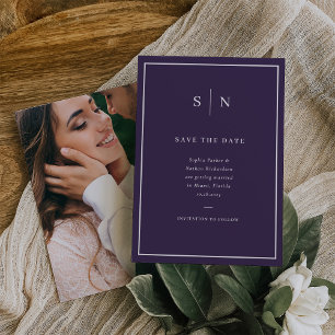 Save The Date Minimal et chic   Violet et blanc avec photo