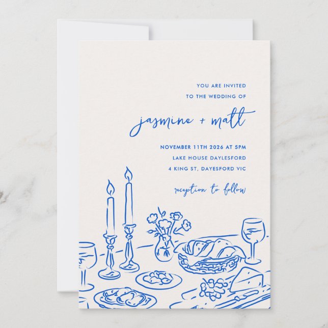 Save The Date Minimal Hand Drawn Whimsical Doodle Wedding Invite (Devant)