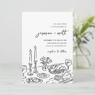 Save The Date Minimal Hand Drawn Whimsical Doodle Wedding Invite