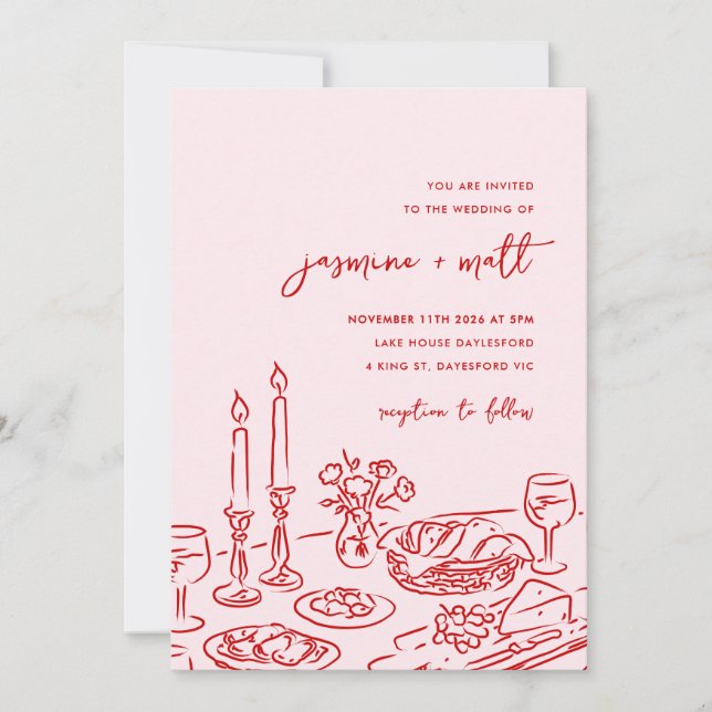 Save The Date Minimal Hand Drawn Whimsical Doodle Wedding Invite (Devant)