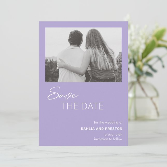 Save The Date Minimal Lilac Photo Mariage moderne (Debout devant)