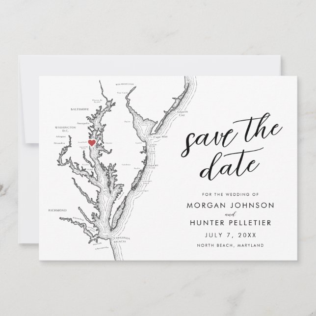 Save The Date Minimal Modern North Beach MD Wedding (Devant)