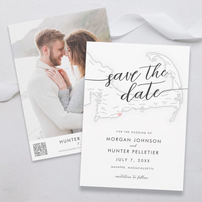 Save The Date Minimal Moderne Popponesset Inn Map Enregistrer La (Popponesset Inn wedding save the dates with minimal modern black and white design )
