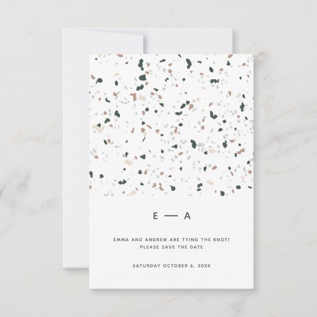Save The Date Minimal moderne Terrazzo Motif vert rose Mariage (Devant)