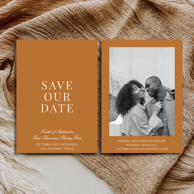 Save The Date Minimal Old Money Copper Light Brown Photo Wedding (Créateur téléchargé)