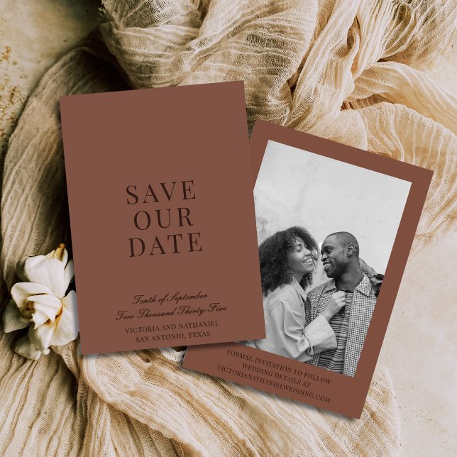 Save The Date Minimal Old Money Mocha Brown Photo Wedding (Créateur téléchargé)