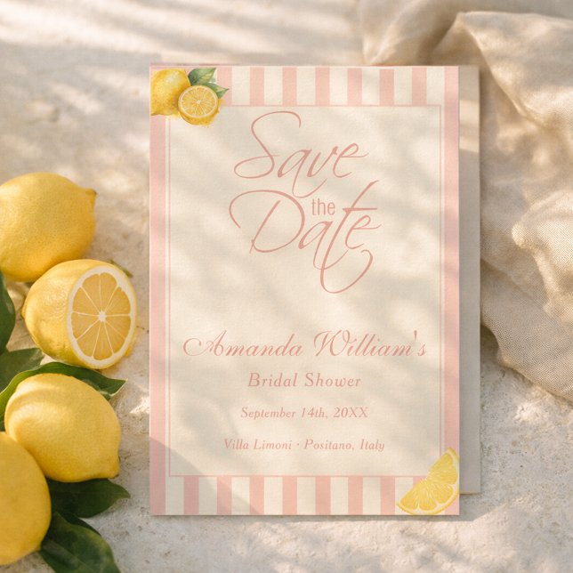 Save The Date Minimal Rayures Peche Lemons Baby Shower Mariage (Créateur téléchargé)