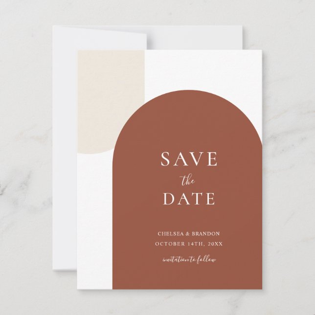 Save The Date Minimal Rustic Terracotta Boho Arch Script Wedding (Devant)