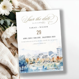 Save The Date Minimal San Jose, California Watercolor Mariage