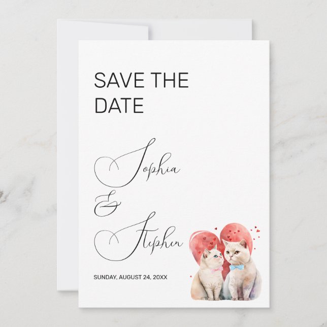 Save The Date Minimalisme avec un Mariage de chats (Devant)