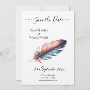 Save The Date Minimalisme Rose Pâle Plume Élégant Mariage