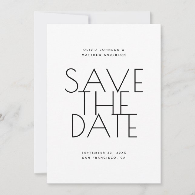 Save The Date Minimalist Back & White Wedding | Photo & QR Code (Devant)