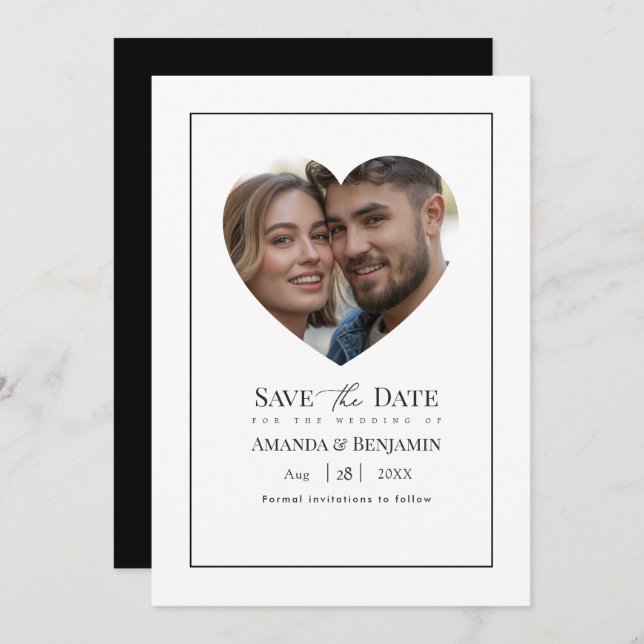 Save The Date Minimalist Black and White Wedding Photo (Devant / Derrière)