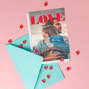 Save The Date Minimalist Bold Red LOVE Photo